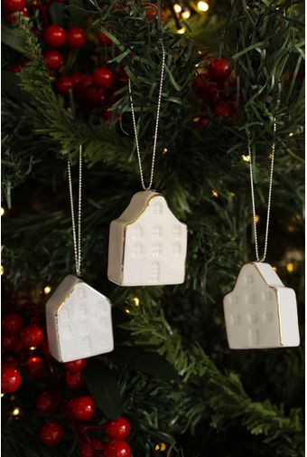 Kit Pingente Casinha De Porcelana com Filete Natal -3-